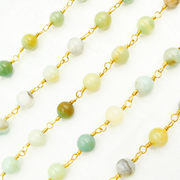 Peruvian Opal Smooth Round Shape Gold Plated Wire Chain.