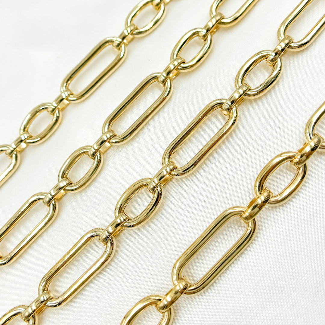 Gold Plated 925 Sterling Silver Smooth Long &amp; Short Links Chain. 539MTGP