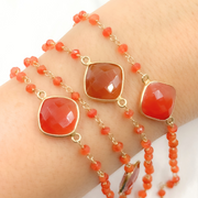 Carnelian Organic Shape Bezel Gold Plated Connected Wire Chain. 