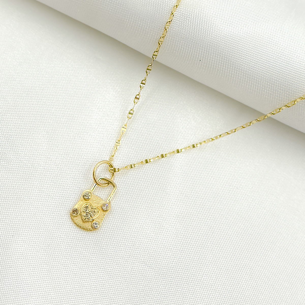 Shop Now 14K Solid Gold Diamond Heart Lock Charm
