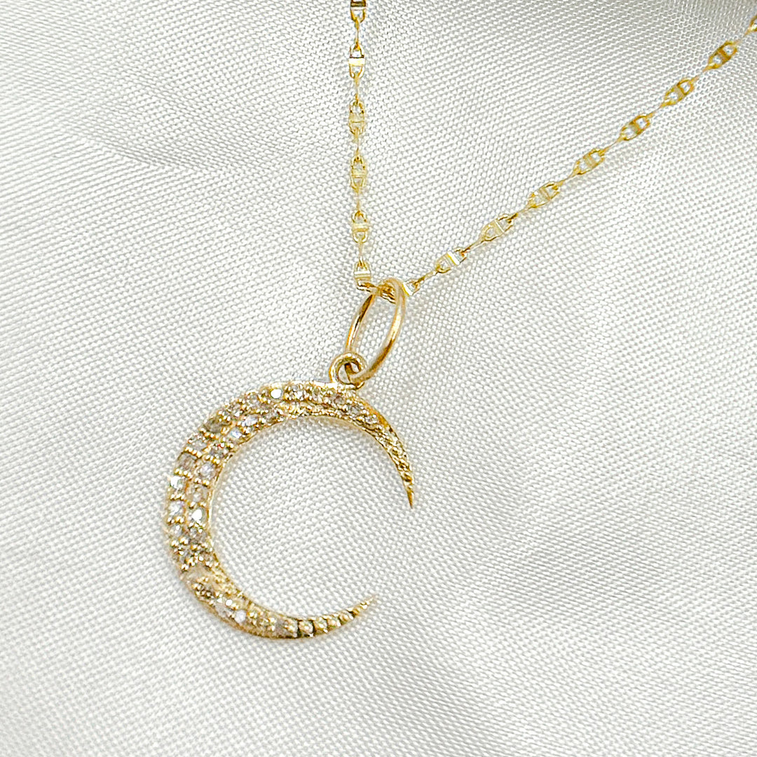 14k Solid Gold Diamond Moon Charm. GDP561