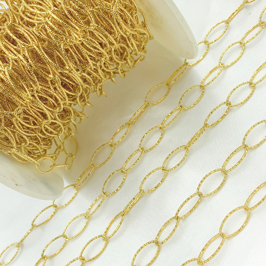 Gold Plated 925 Sterling Silver Hammered Oval Link Chain. Y82GP