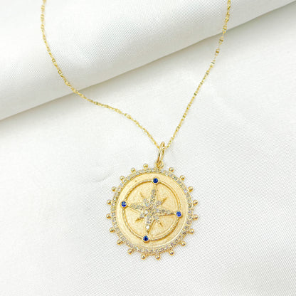 14k Solid Gold Diamond and Gemstone Star Circle Charm. GDP529