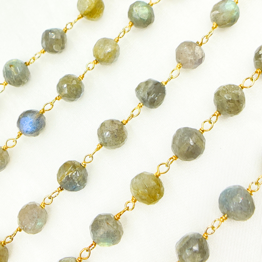 Labradorite Round Shape Gold Plated Wire Chain. LAB69