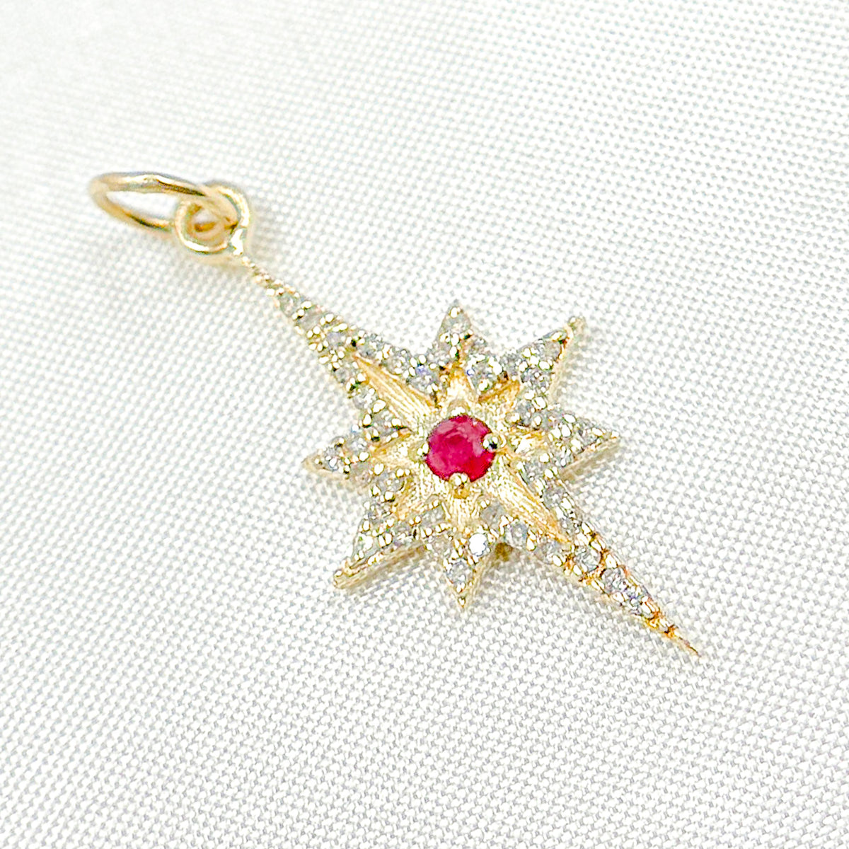 GDP186. 14k Solid Gold Diamond and Ruby Star Charm