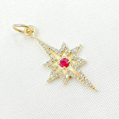 GDP186. 14k Solid Gold Diamond and Ruby Star Charm