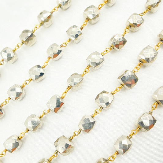 Steel Pyrite Cube Shape Gold Plated Wire Chain. SPY11