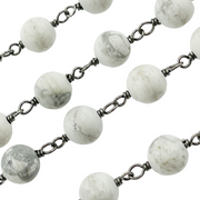 Howlite Round Shape Oxidized 925 Sterling Silver Wire Chain