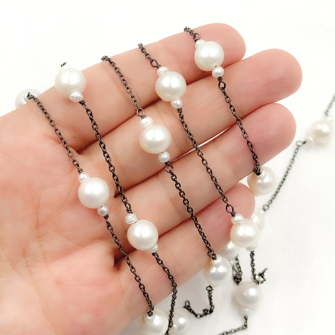 Freshwater Pearl Oxidized Wire Chain. PRL28