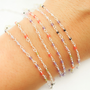 Multi Color Cubic Zirconia 925 Sterling Silver Wire Wrap Chain.