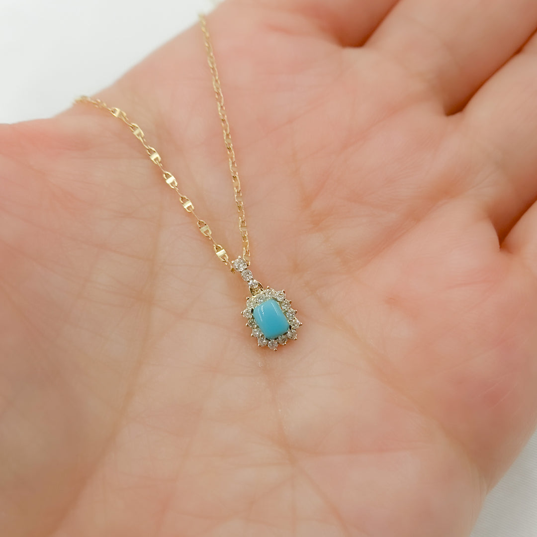 14k Solid Gold Diamond and Turquoise Charm. PN113006Y14TQ1