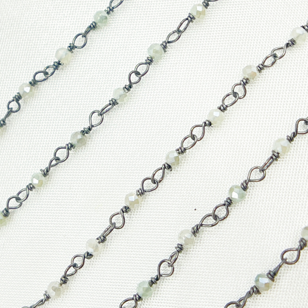 Coated Green Moonstone Oxidized Wire Chain. CMS68