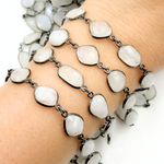 Load image into Gallery viewer, White Moonstone Organic Shape Bezel Oxidized Wire Chain. WMS35
