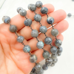 Load image into Gallery viewer, Coated Labradorite Round Shape Oxidized Wire Chain. CLB48
