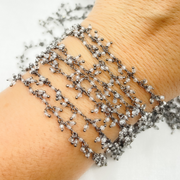 White Topaz Cluster Dangle Oxidized Wire Chain. 