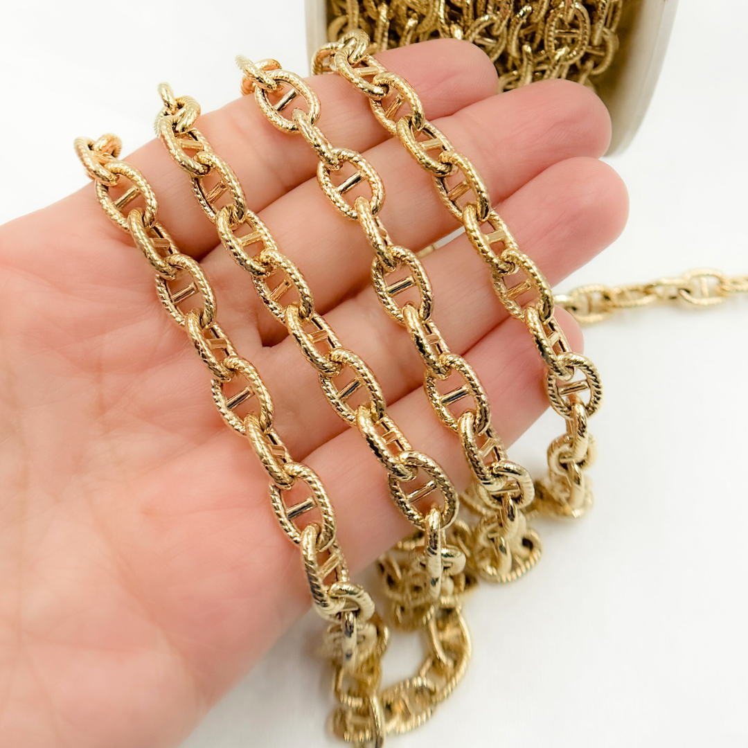 Gold Plated 925 Sterling Silver Gold Plated Textured Marina Chain. V55GP