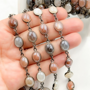 Coated Multi Moonstone Oval Shape Bezel Oxidized Wire Chain