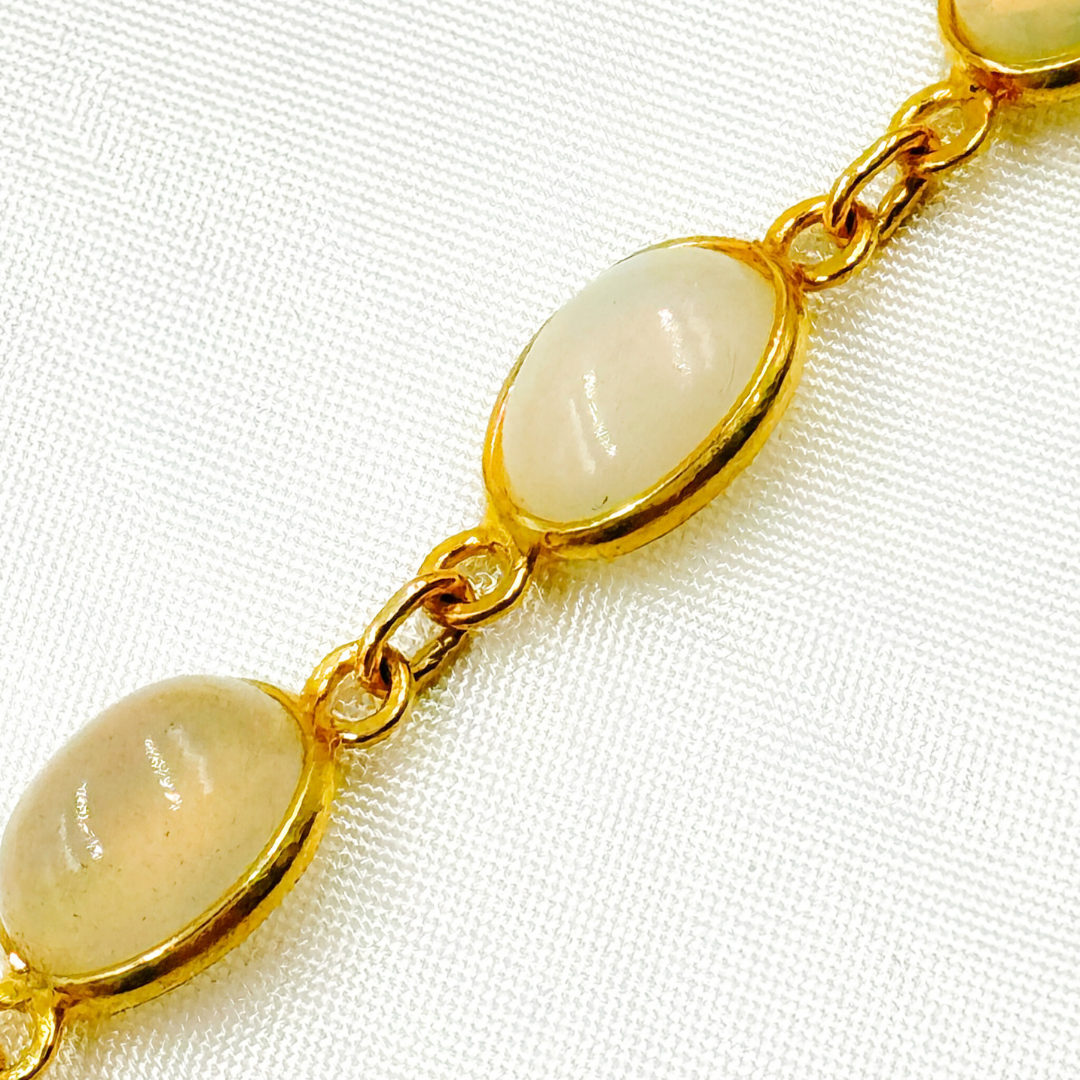 ETH13. Ethiopian Opal Oval Shape Bezel Gold Plated Wire Chain