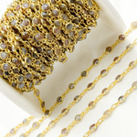 Load image into Gallery viewer, Coated Moonstone Round Shape Bezel Gold Plated Wire Chain. CMS20
