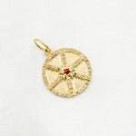 Load image into Gallery viewer, 14k Solid Gold Diamond &amp; Ruby Circle Charm. GDP496
