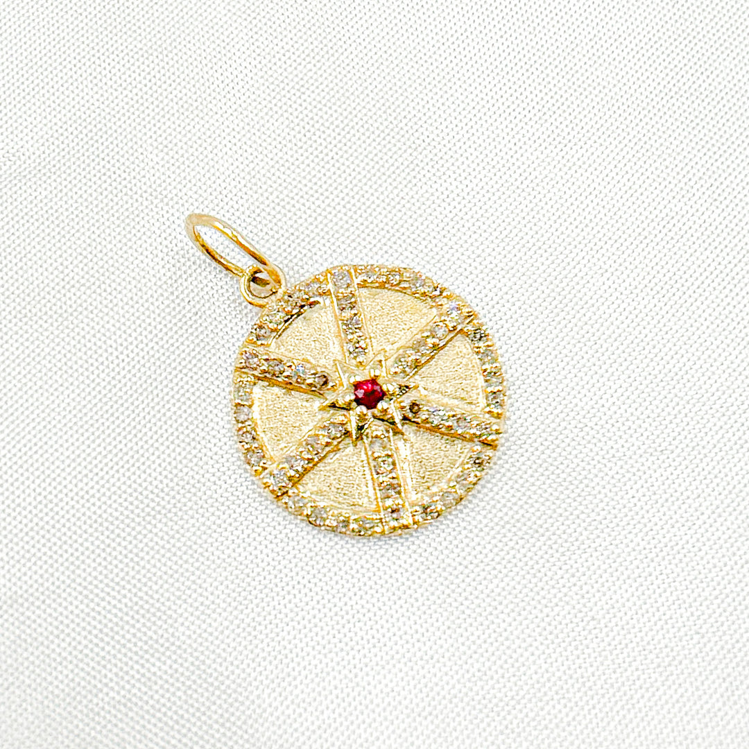 14k Solid Gold Diamond & Ruby Circle Charm. GDP496