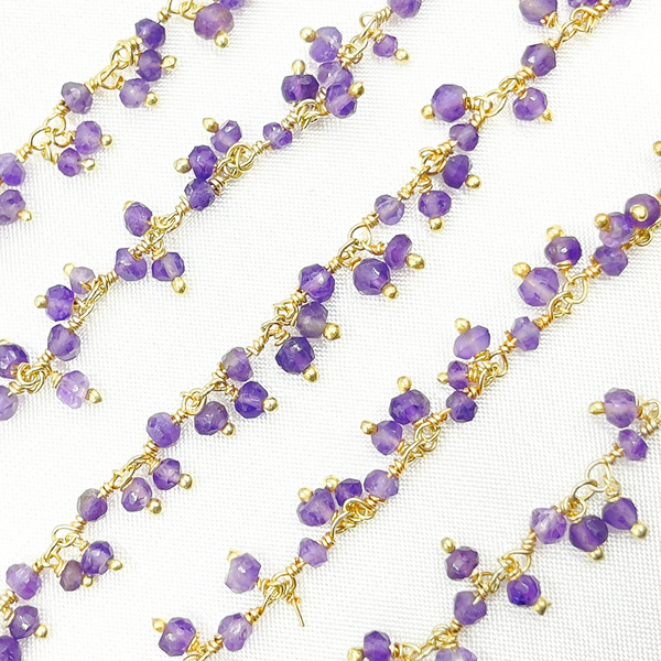 Amethyst Cluster Dangle Gold Plated Wire Chain
