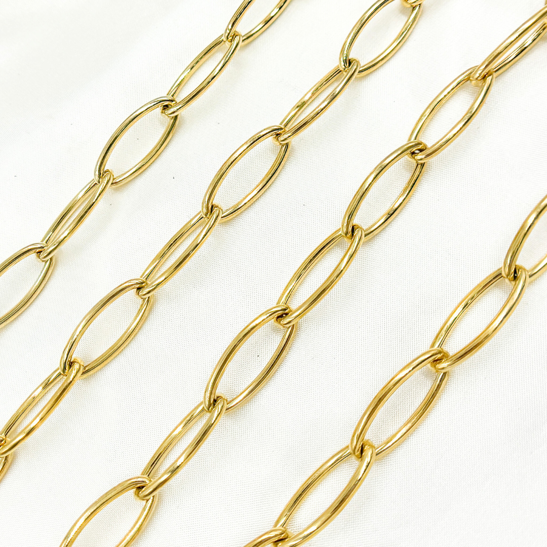 Gold Plated 925 Sterling Silver Smooth Hollow Oval Link Chain. Y122GP