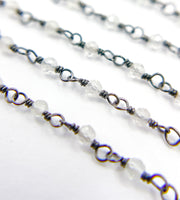 Coated White Topaz Wire Wrap Chain. 