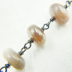 Load image into Gallery viewer, Coated Taupe Smooth Moonstone Oxidized Wire Chain. CMS7
