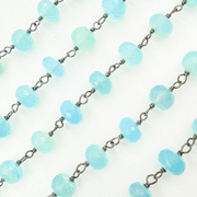 Blue Chalcedony Oxidized 925 Sterling Silver Wire Chain.