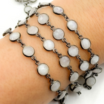 Load image into Gallery viewer, White Moonstone Round Shape Bezel Oxidized Wire Chain. WMS38
