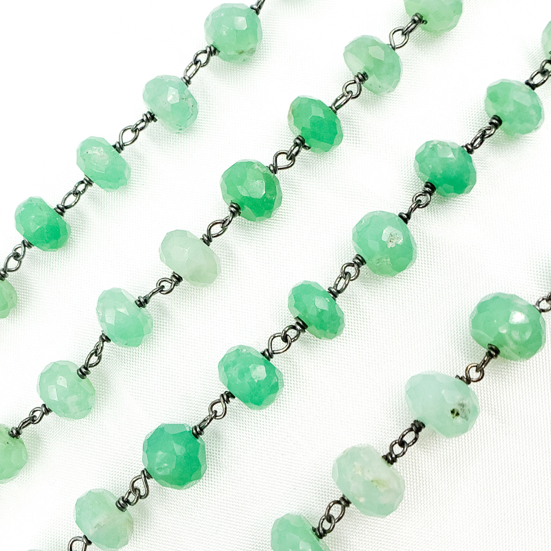 Chrysoprase Rondel Shape Oxidized Wire Chain. CHR22