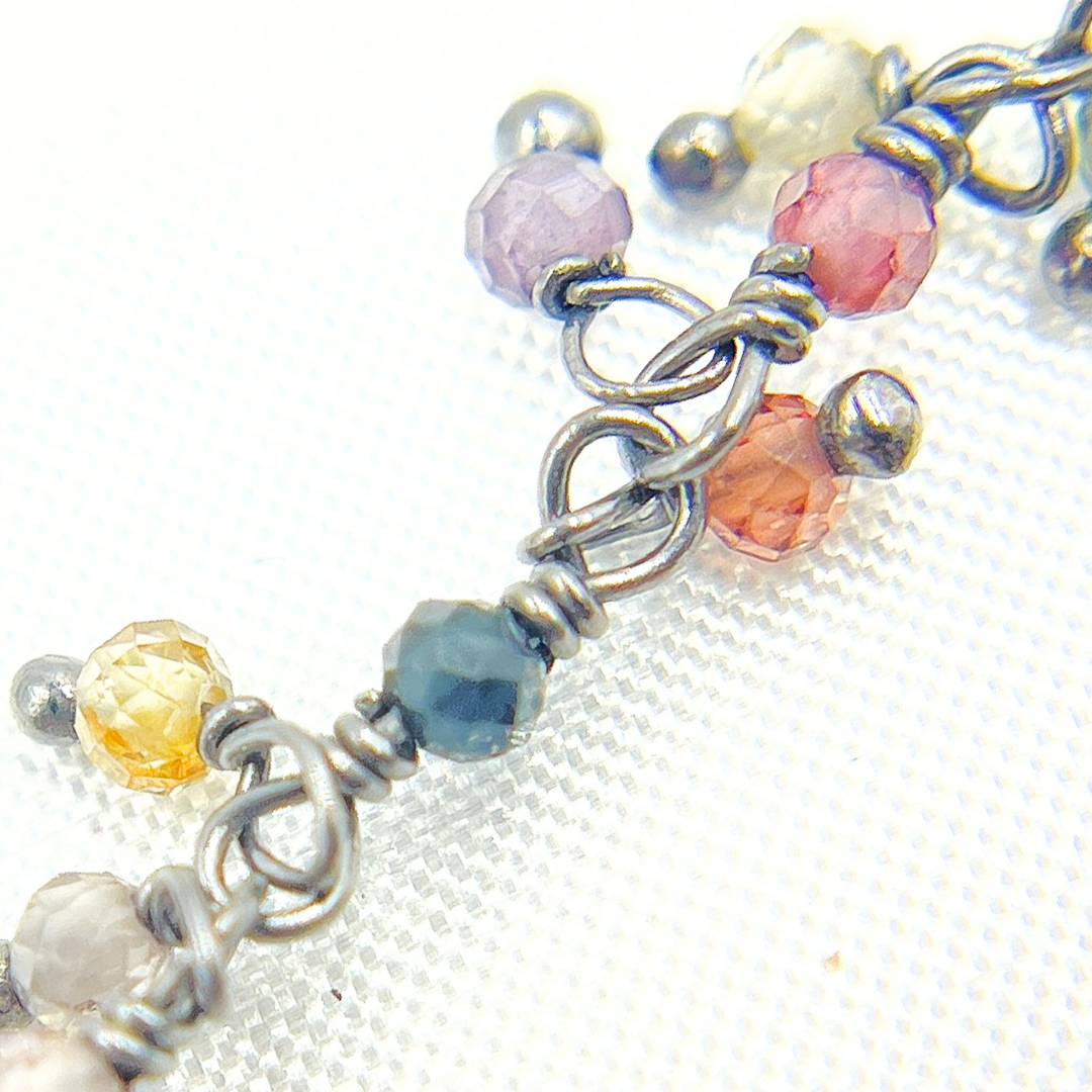 Multi Tunduru Sapphire Cluster Dangle Oxidized Wire Chain. SAP8