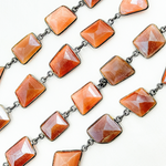 Load image into Gallery viewer, Coated Peach Moonstone Mix Shape Bezel Oxidized Wire Chain. CMS12
