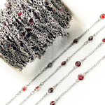 Load image into Gallery viewer, Garnet Round Shape Bezel Oxidized Wire Chain. GAR4
