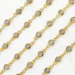 Load image into Gallery viewer, Coated Grey Moonstone Round Shape Bezel Gold Plated Wire Chain. CMS21
