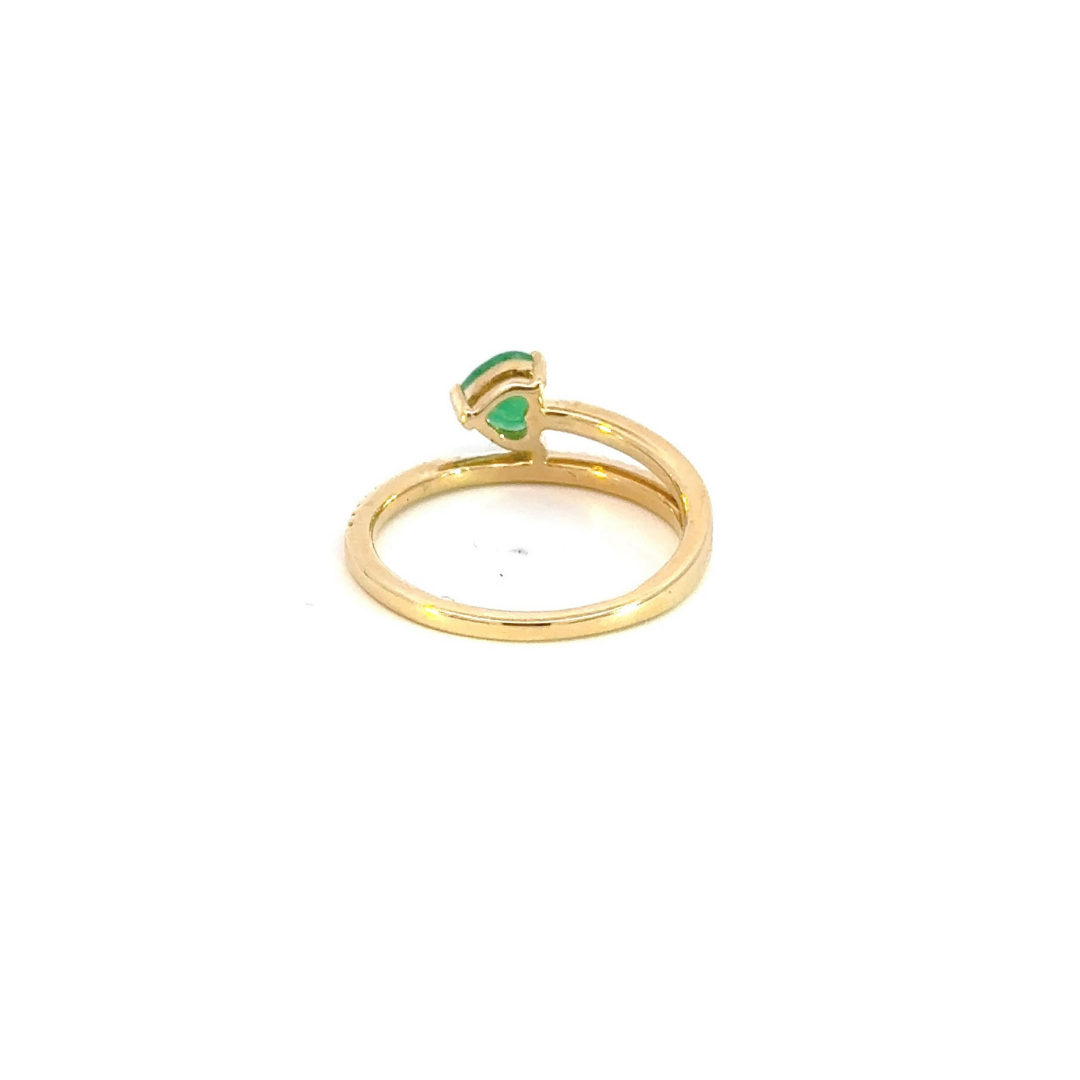 14k Solid Gold Diamond and Emerald Spiral Heart Ring
