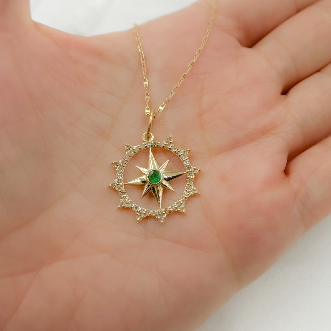 14k Solid Gold Diamond and Emerald Star Charm. GDP636