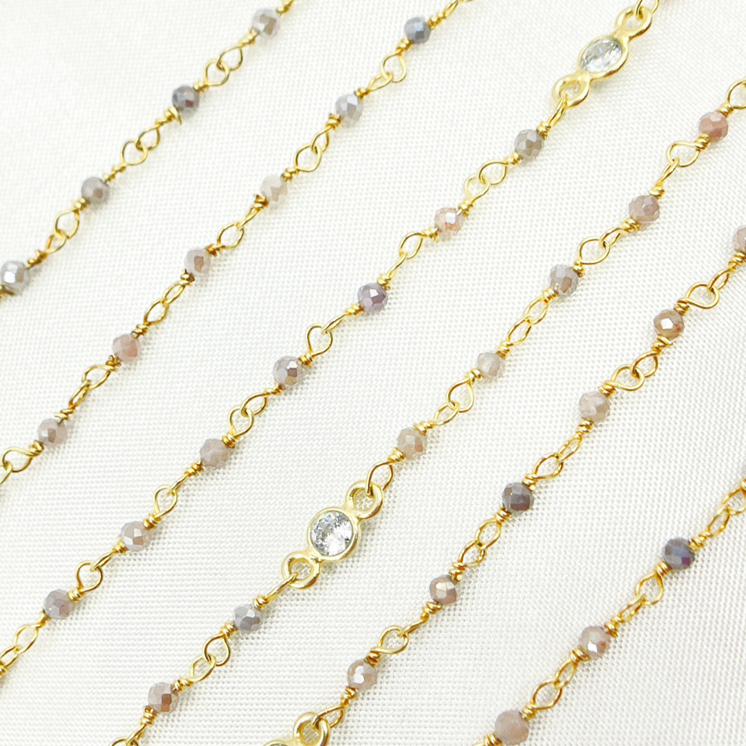 Coated Multi Moonstone & CZ Gold Plated Wire Chain. CMS66