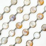 Load image into Gallery viewer, Coated Brown Moonstone Round Shape Bezel Oxidized Wire Chain. CMS8
