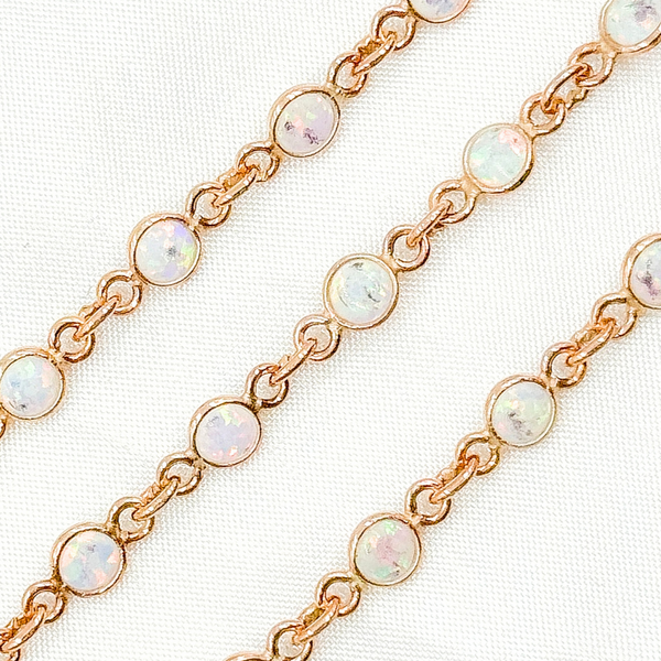 Created White Opal Round Shape Connected Chain