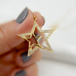 Load image into Gallery viewer, 14K Solid Gold Diamonds Double Star Charm. GDP79
