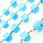Load image into Gallery viewer, Turquoise Cube Shape Oxidized 925 Sterling Silver Wire Chain. TRQ28
