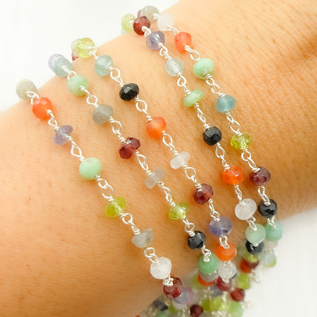 Multi Gemstone 925 Sterling Silver Wire Chain. MGS19