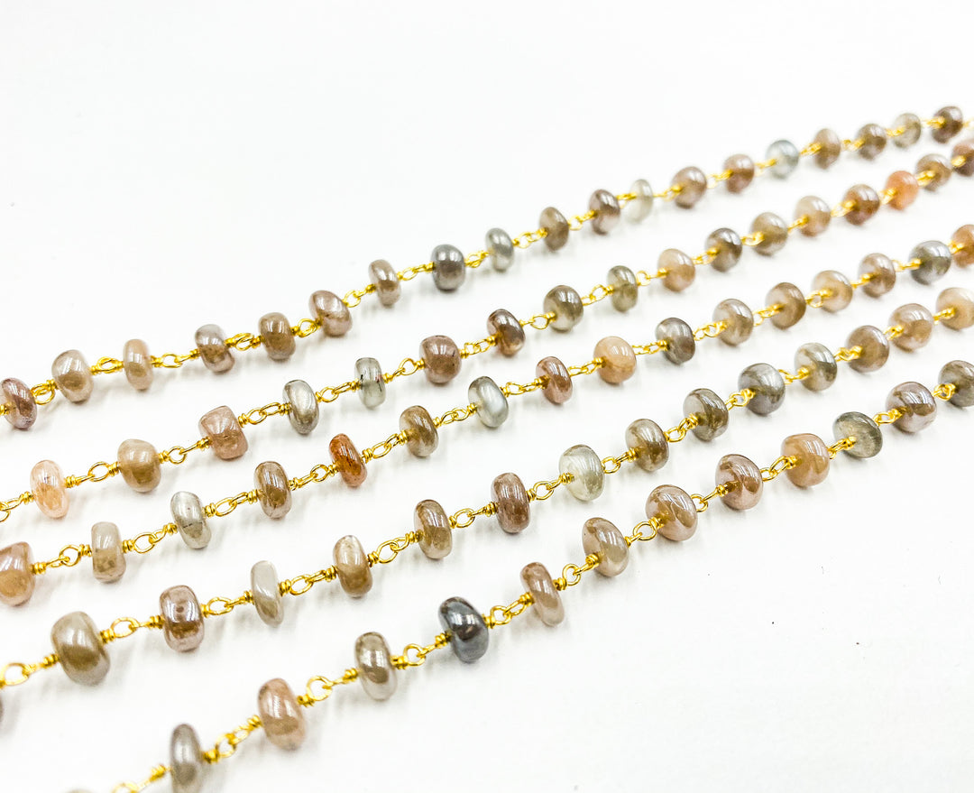 Golden Moonstone Wire Wrap Chain made with 18K Gold Plate 925 Sterling Silver. CMS29