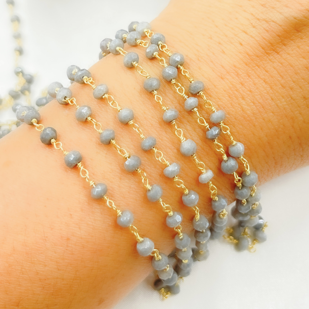 Coated Grey Quartz Gold Plated Wire Chain