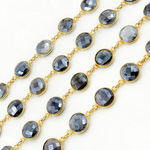 Load image into Gallery viewer, Coated Grey Moonstone Round Shape Bezel Gold Plated Wire Chain. CMS22
