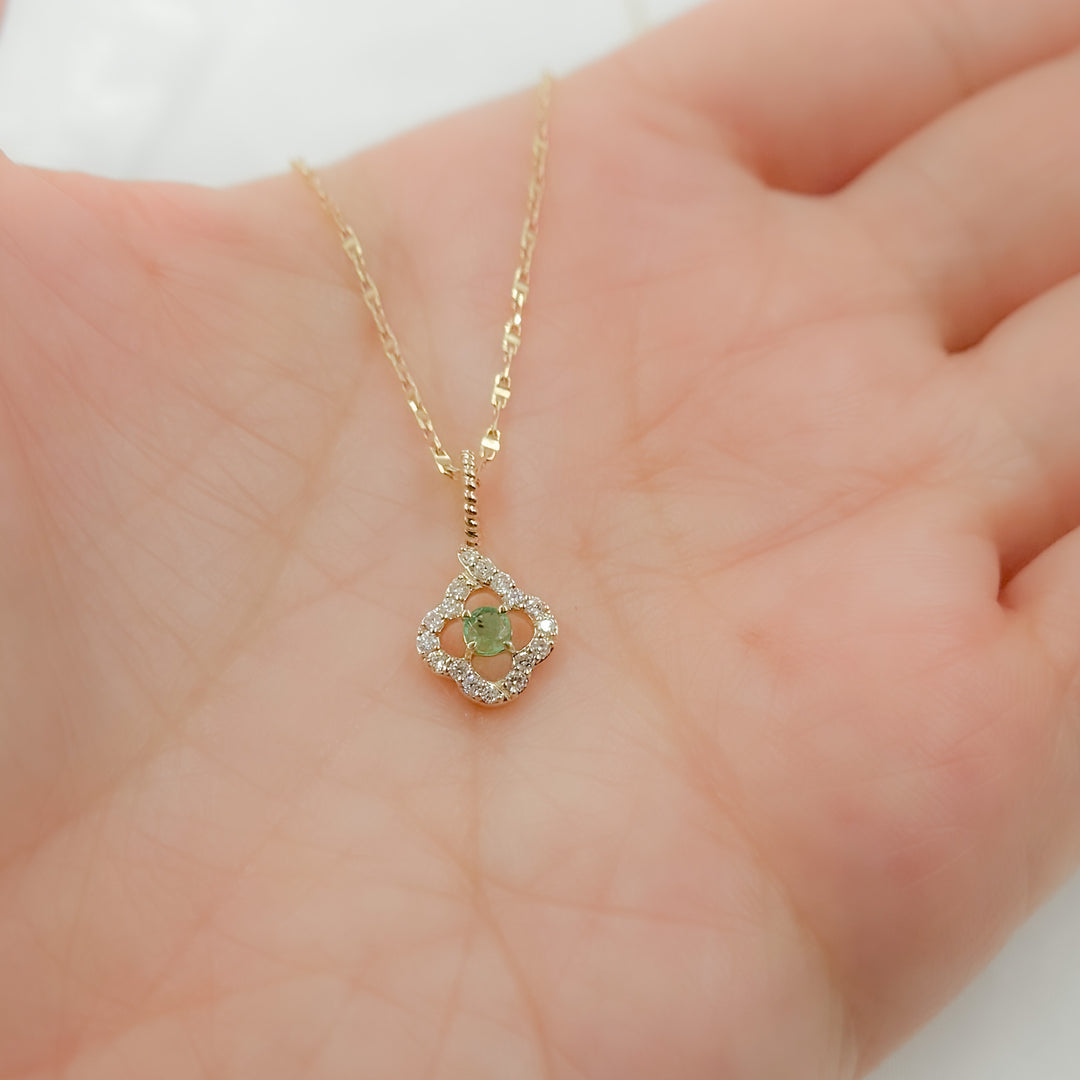 14k Solid Gold Diamond and Emerald Flower Charm. PN417531Y14EM1