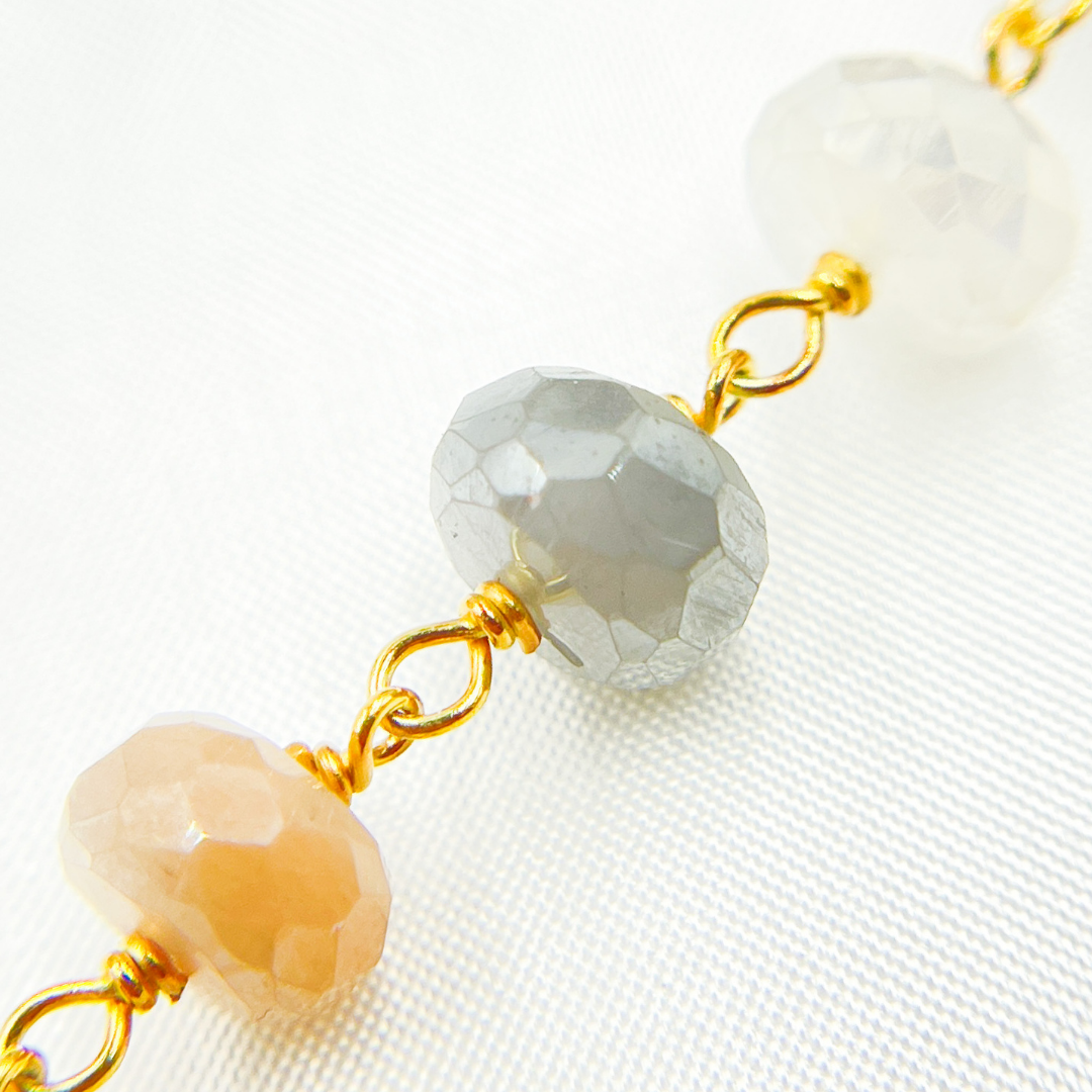 Coated Multi Moonstone Gold Plated Wire Chain. MMS17