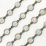 Load image into Gallery viewer, White Moonstone Round Shape Bezel Oxidized Wire Chain. WMS38
